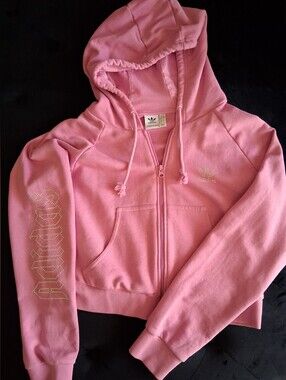 adidas Pink Zip-Front Hoodie with Drawstring